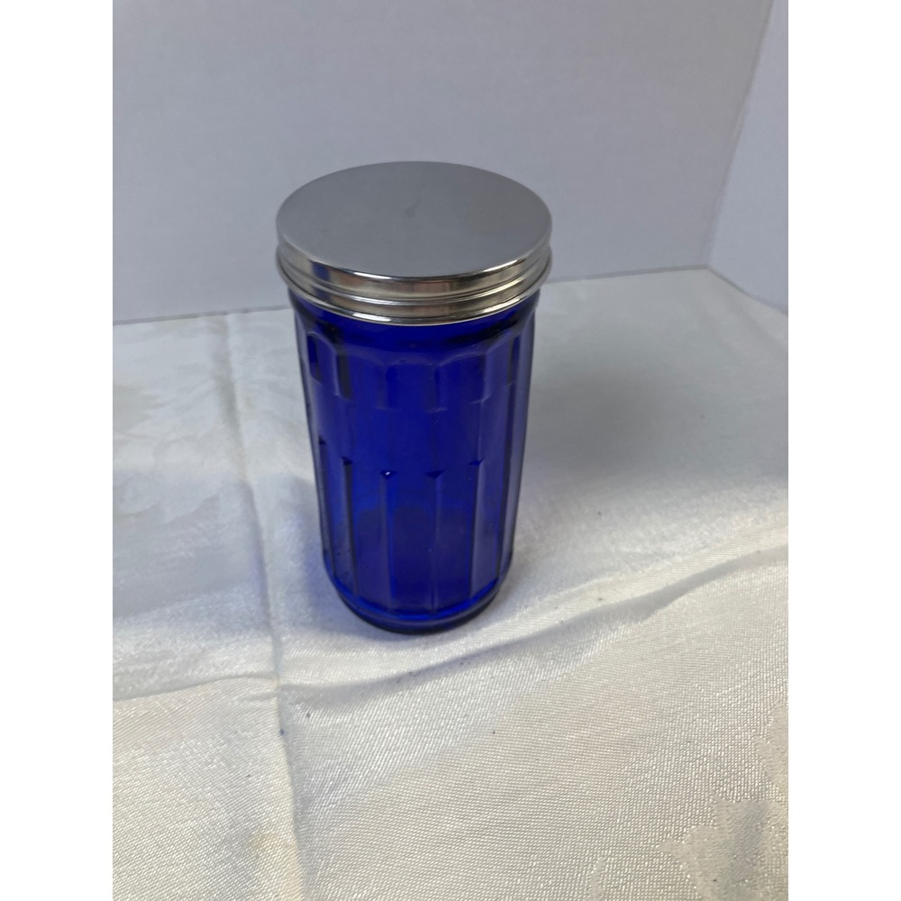 Cobalt Blue Glass Sugar Shaker Metal Lid‎ Farmhouse Kitchen Retro Decor (Set 2)